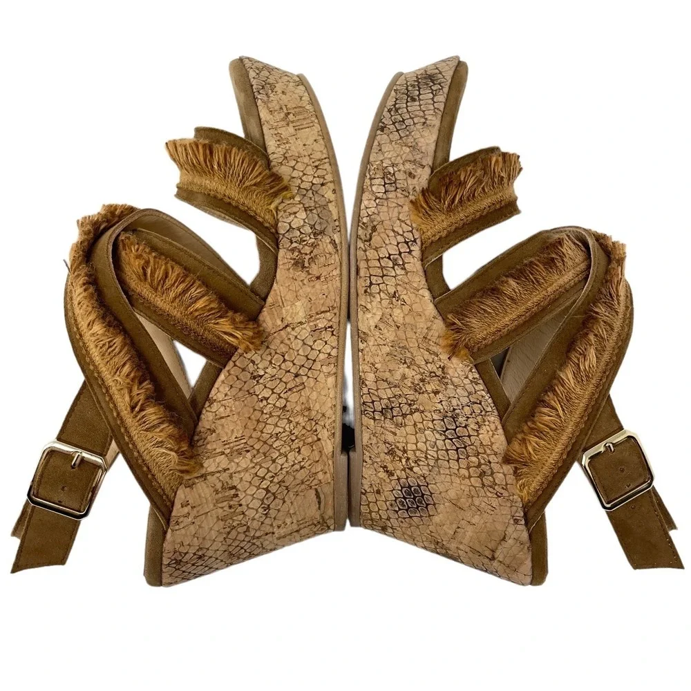 Brenda Zaro Womens Shoes 6US 36EU Tan Leather Fringe Wedge Sandals Western Boho